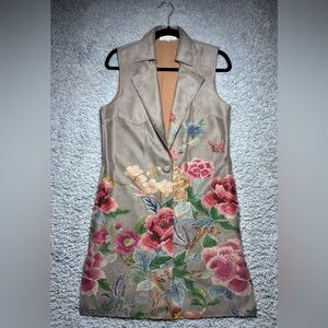 Solitaire Vest Womens Small Anthropologie Floral Print Faux Suede BOHO Resort